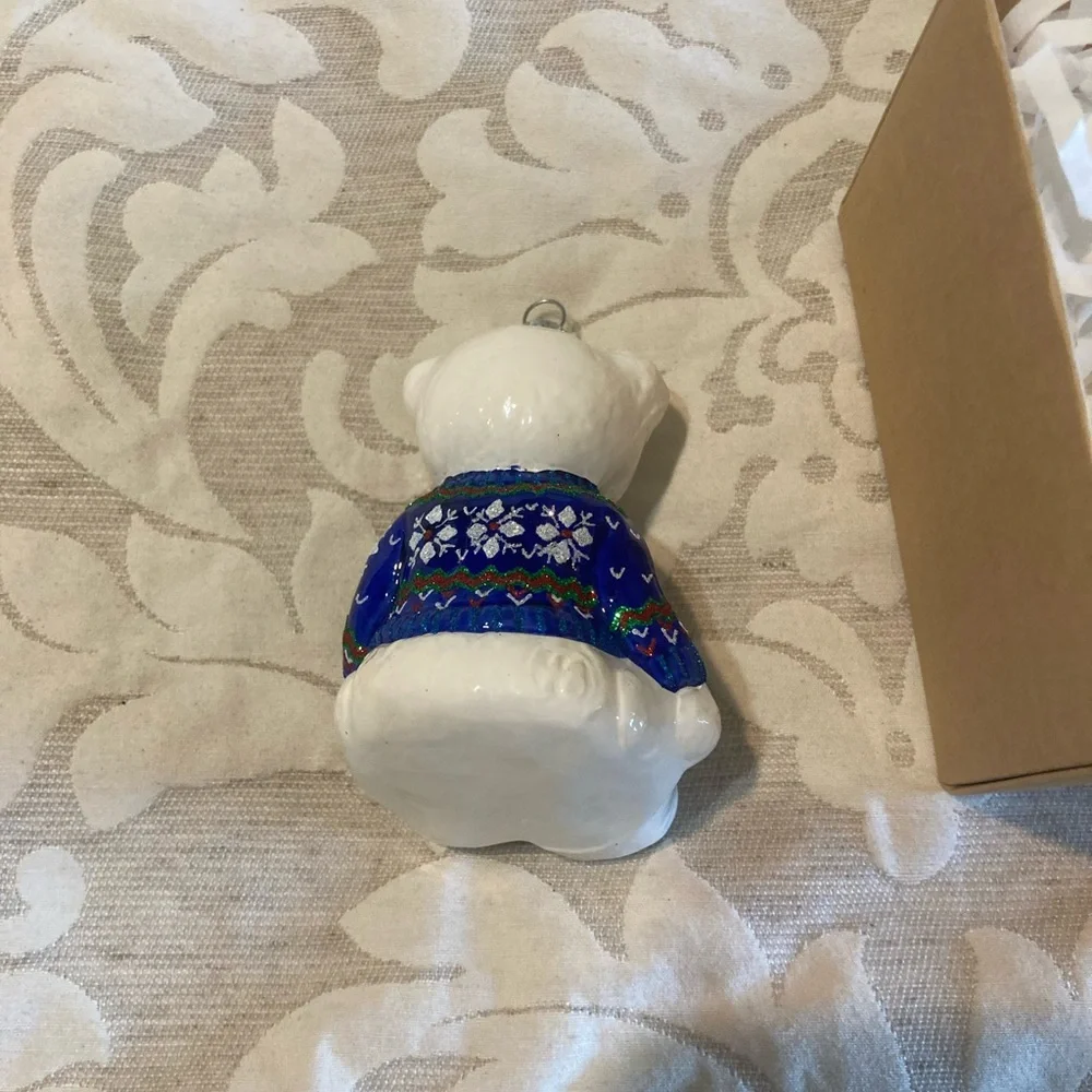 Firma Bilinski Collectable Blue and White Bear Ornament Polish Manufacturer